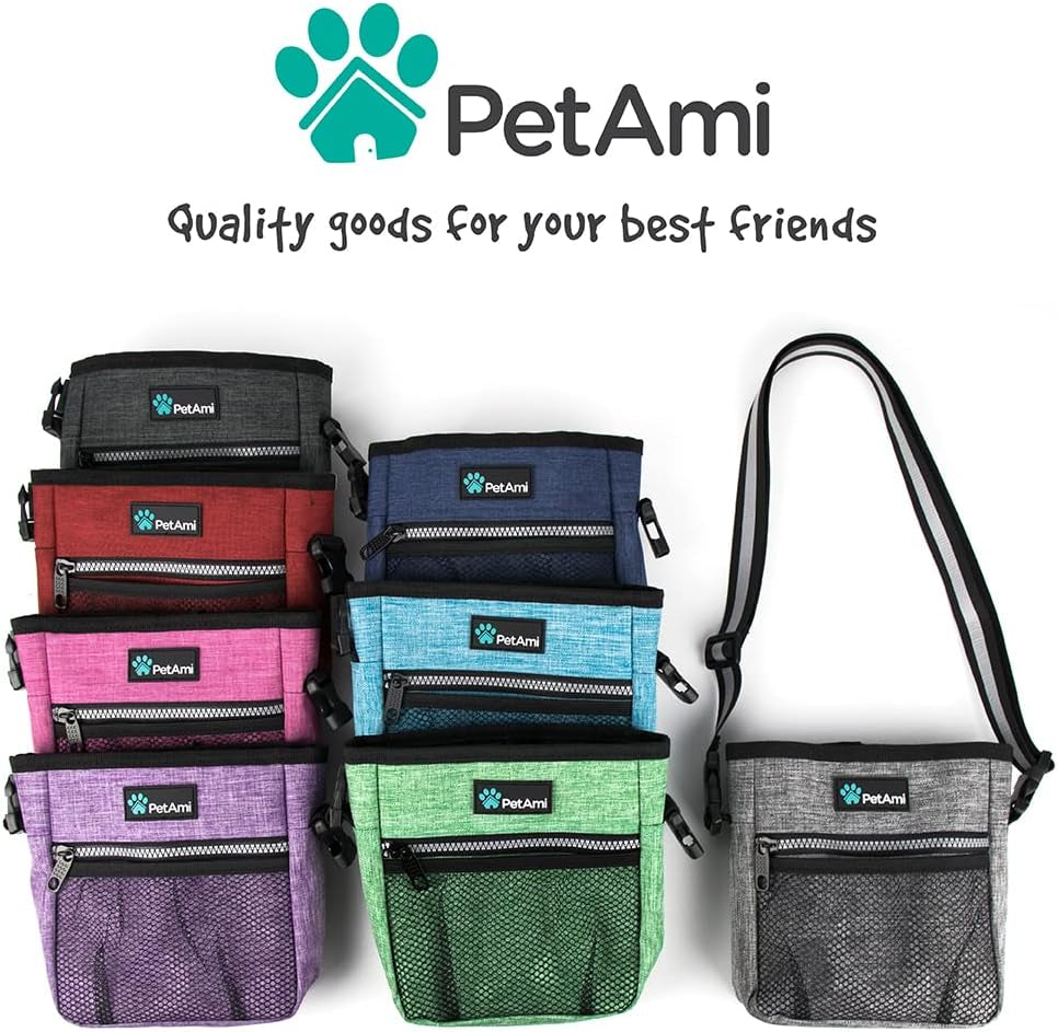 Dog Treat Pouch, Pet Treat Pouch for Training, Dog Walking Bag Holder for Kibbles, Pet Food Toy, Dog Trainer Essentials Supplies, Poop Bag Dispenser, 3 Ways to Wear (Heather Gray)